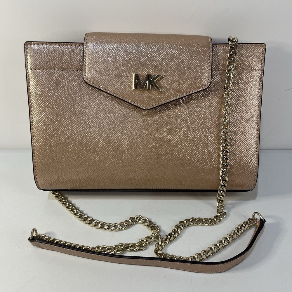 Michael Kors Leather Crossbody Metallic Rose Magnetic Flap Closure Gold Handbag‎
